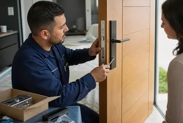 Chaveiro instalando uma fechadura em uma porta em Suzano.